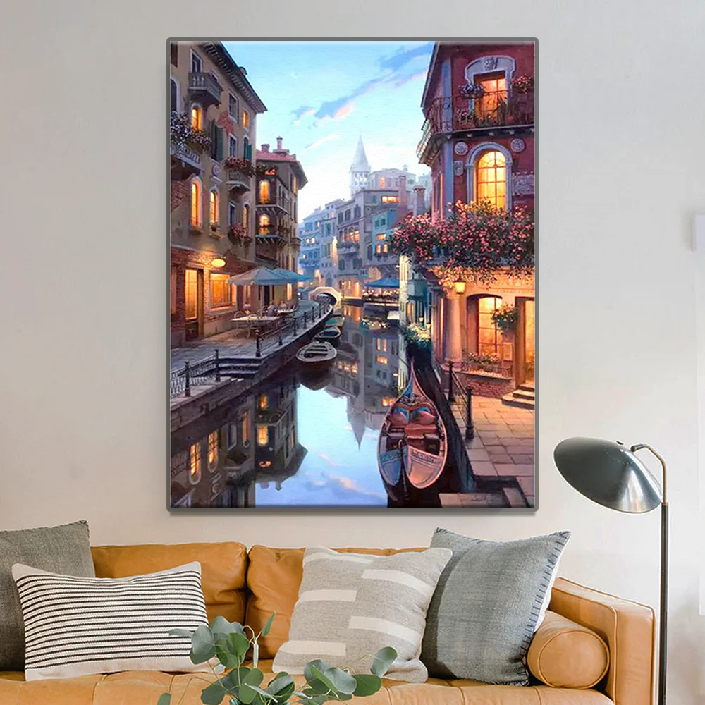 

Full Diamond Embroidery Venice Night Landscape Jewelry Cross Stitch Diamond Painting Kit Home Decor Wall Stickers Crafts Art