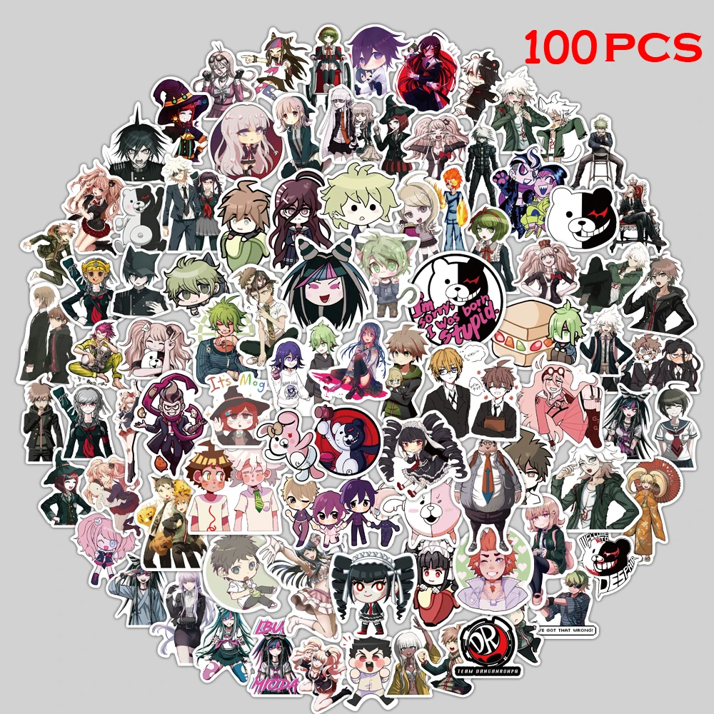 Calcoman&iacute;as de juego Danganronpa para Snowboard, variadas, bricolaje, para equipaje, nevera, guitarra, Graffiti, pegatinas de juguete de chico cl&aacute;sico, 100 Uds.-0