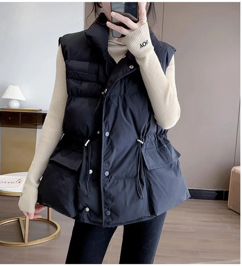 

2021 Autumn Winter Women Down Vest 90% White Duck Down Coat Female Waistcoat Sleeveless White Black Short Gilets Windbreaker