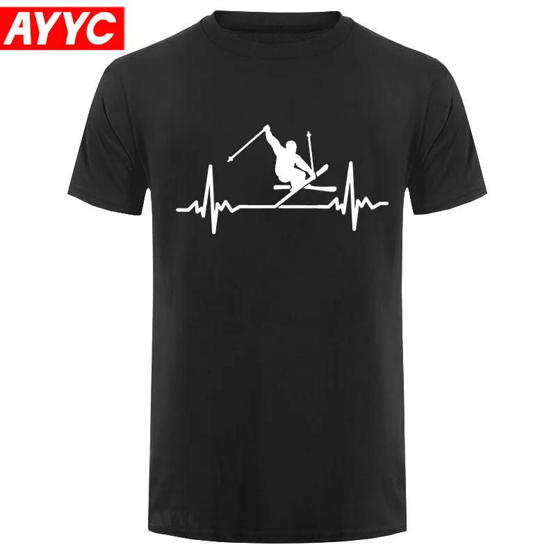

Eat Sleep Ski Birthday Funny Unisex Graphic Fashion New Cotton Short Sleeve Skiing Heartbeat T Shirts O Neck Harajuku T shirt