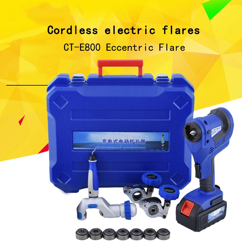 

Cordless Electric Flaring Tool Kit CT-E800AM with Scraper Tube cutter Spare Battery Steel Bar for 1/4'~3/4"(6mm-19mm)