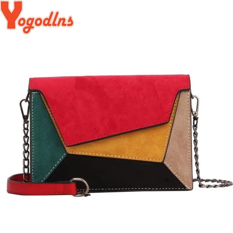 

Yogodlns Retro Matte Patchwork Crossbody Bags for Women small Chains Strap Shoulder Bag Lady Small Flap criss-cross Bag