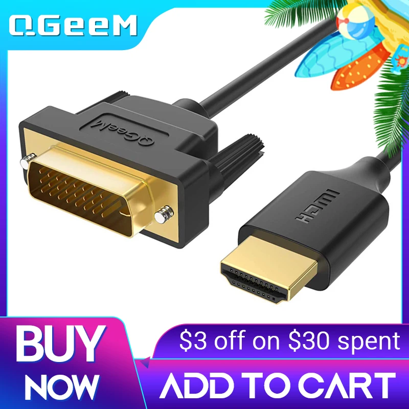 QGeeM Кабель HDMI DVI Двунаправленный адаптер для Xiaomi Xbox Serries X PS5 PS4 TV Box Chromebook Ноутбуки