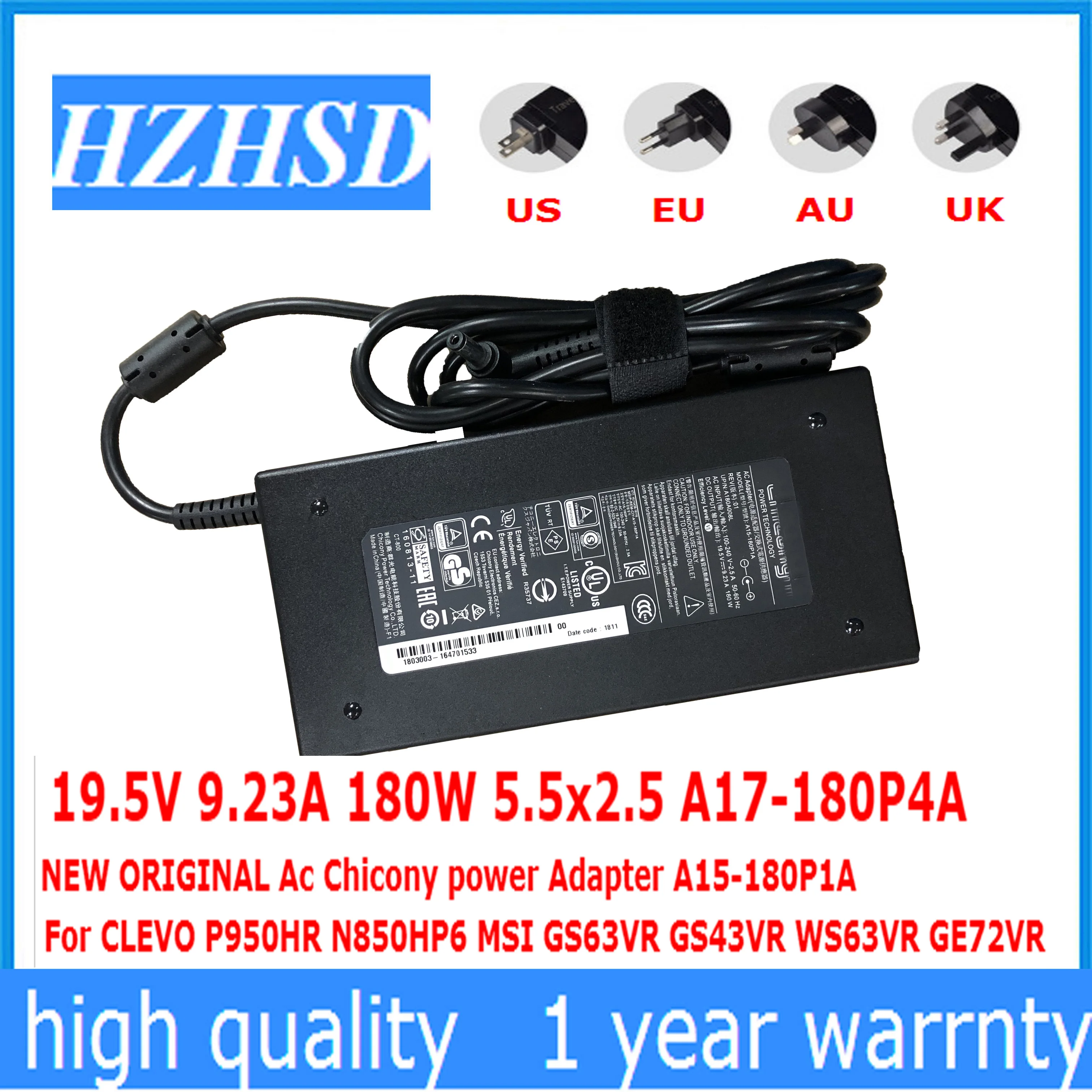 19 5 V 9.23A 180W 5x2 мм A17 180P4A новые оригинальные Chicony адаптер питания A15 180P1A для CLEVO P950HR