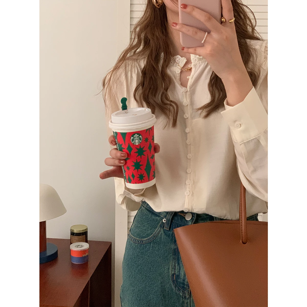 

Women's Shirts Long-sleeved Blouse Loose Solid Color Comfortable Fashion Casual Korean Lotus Leaf Collar Spring and Summer