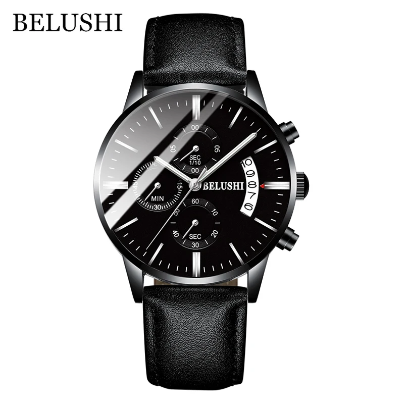 Relojes часы мужские модные спортивные кварцевые часы мужские часы с хронографом высококачественные Бизнес водонепроницаемые часы Relogio Masculino - Цвет: Leather Black Silver