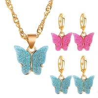 13 colors gold powder butterfly pendant necklace female gold shiny crystal clavicle chain trend jewelry party gift wholesale