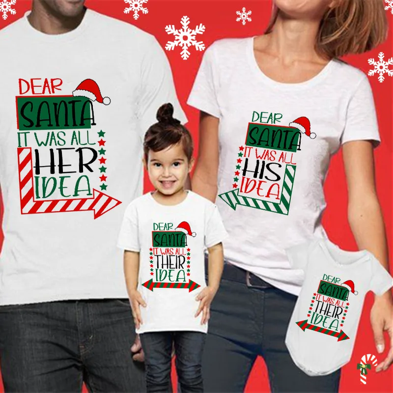 Dear Santa It Was All They Idea Family Matching Clothes Christmas T Shirt Mom Dad Kid Outfit Mother Daughter Son Top Baby Romper | Женская