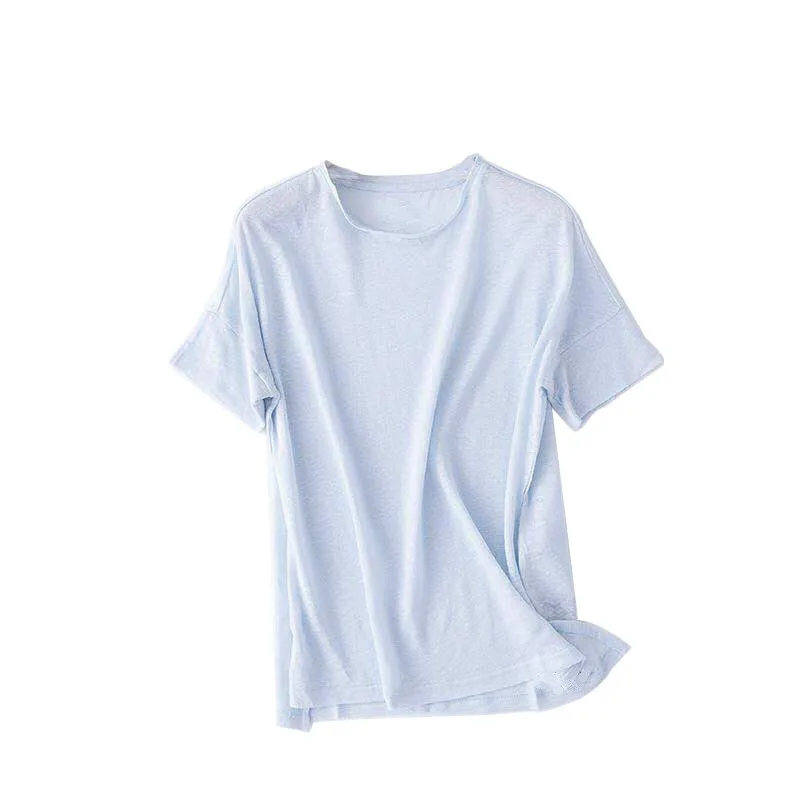 Женский Тонкий льняной Топ футболка с коротким рукавом для девочек красивая