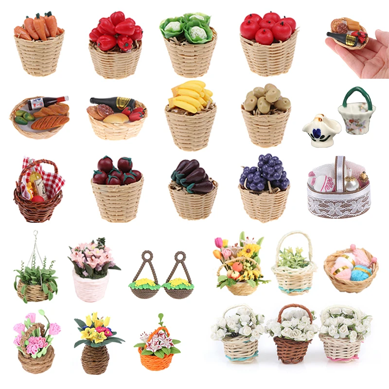 

1/12 Dollhouse Miniature Accessories Mini Potted Plant Basket Flower Simulation Green Plant Model Toy Doll House Furniture Decor