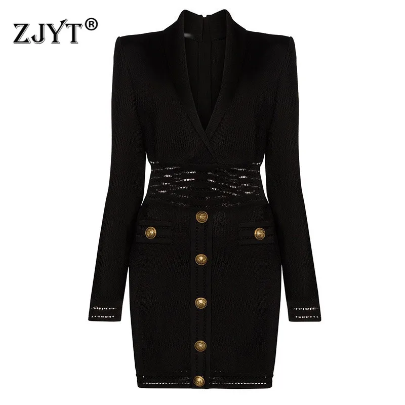 

Runway Elegant VNeck Long Sleeve Solid Button Sheath Bodycon Knit Sweater Dress Women Spring Autumn Sexy Cocktail Party Vestidos