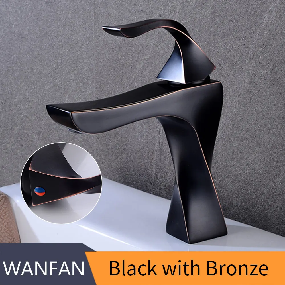 Black with Bronze Смесители для раковины, латунные краны, современный с одной ручкой, смеситель для ванной комнаты, смесители для горячей и холодной воды, кран для умывальника, MKQ1-R - Цвет: Black with Bronze