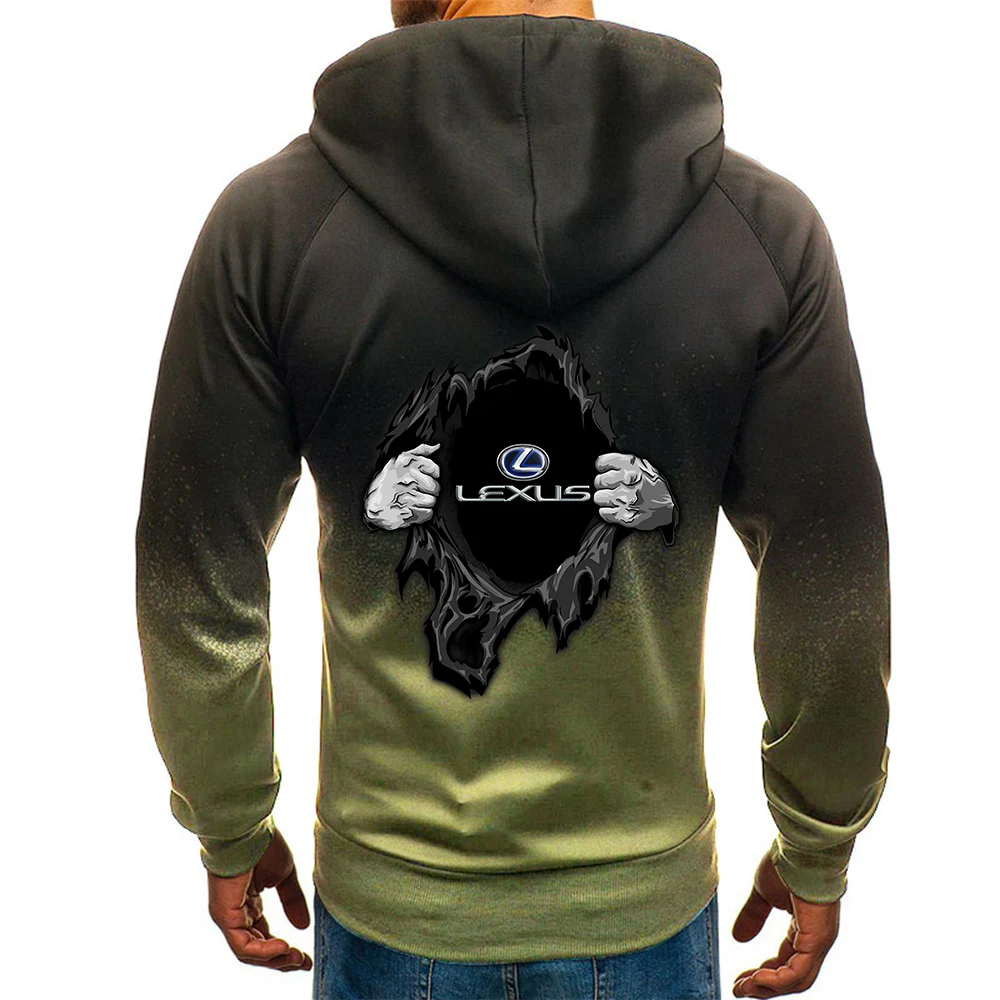 

Men 2021 Lexus Logo Print Comfortable Casual Harajuku Gradient Color Hoodie Gradient Sweatshirts Custom Zipper Jackets