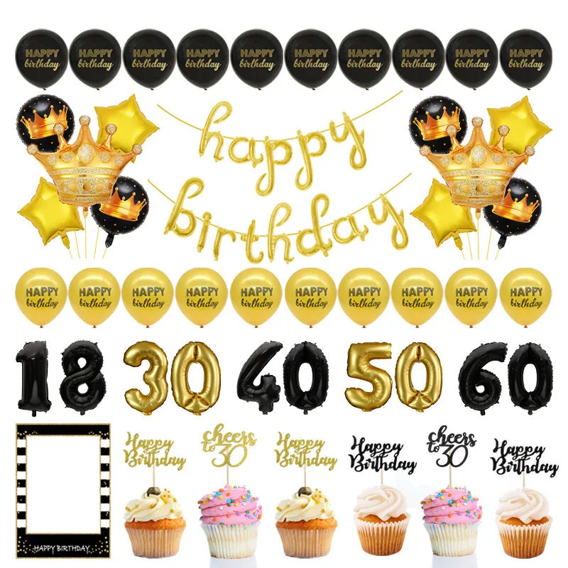 Черные золотые искусственные баннеры топперы для капкейков взрослых 18 30 40 50 60