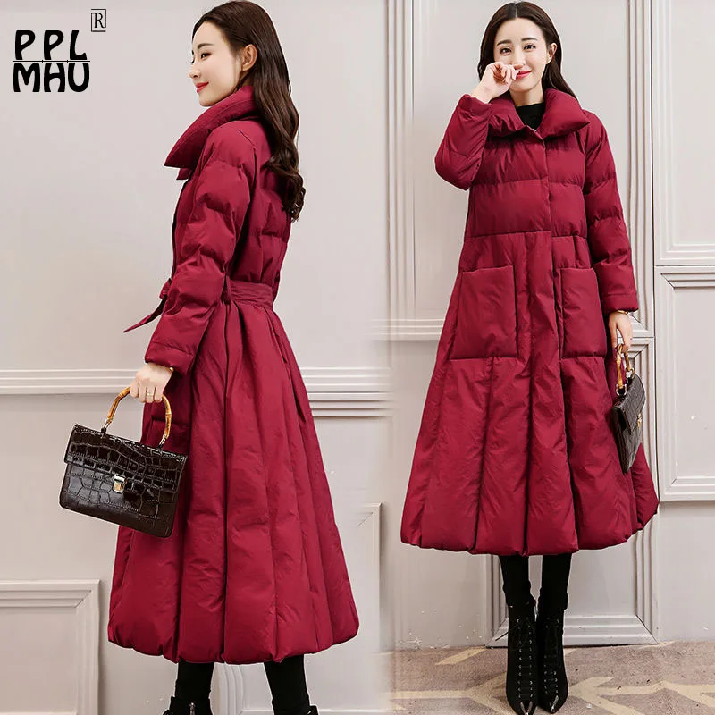 Новое модное элегантное тонкое толстое пуховое хлопковое пальто женское длинное