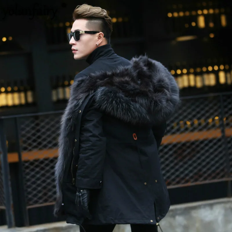 

Real Fur Coat Winter Jacket Men Real Raccoon Fur Parka Men Clothes 2020 Warm Long Coats Plus Size Parkas Veste MC17C185 Y1804