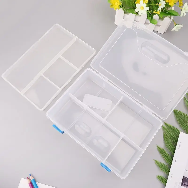 

Double Layer Pencil Case Transparent Plastic Pen Storage Box Stationery School Office Supplies Kids Gift #326