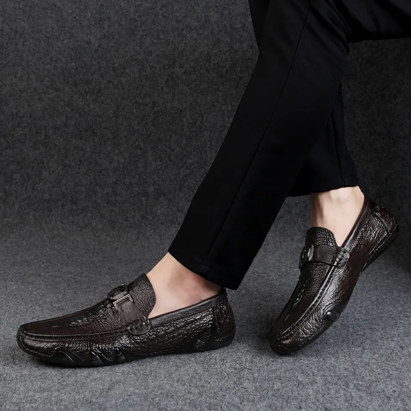 Крокодиловой кожи мокасины мужские туфли на каждый день из натуральной без