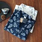 Пижама Мужская, домашняя одежда, хлопковый Халат, банный халат с рисунком листьев, модная сексуальная ночная рубашка, мужское кимоно, банный Халат
