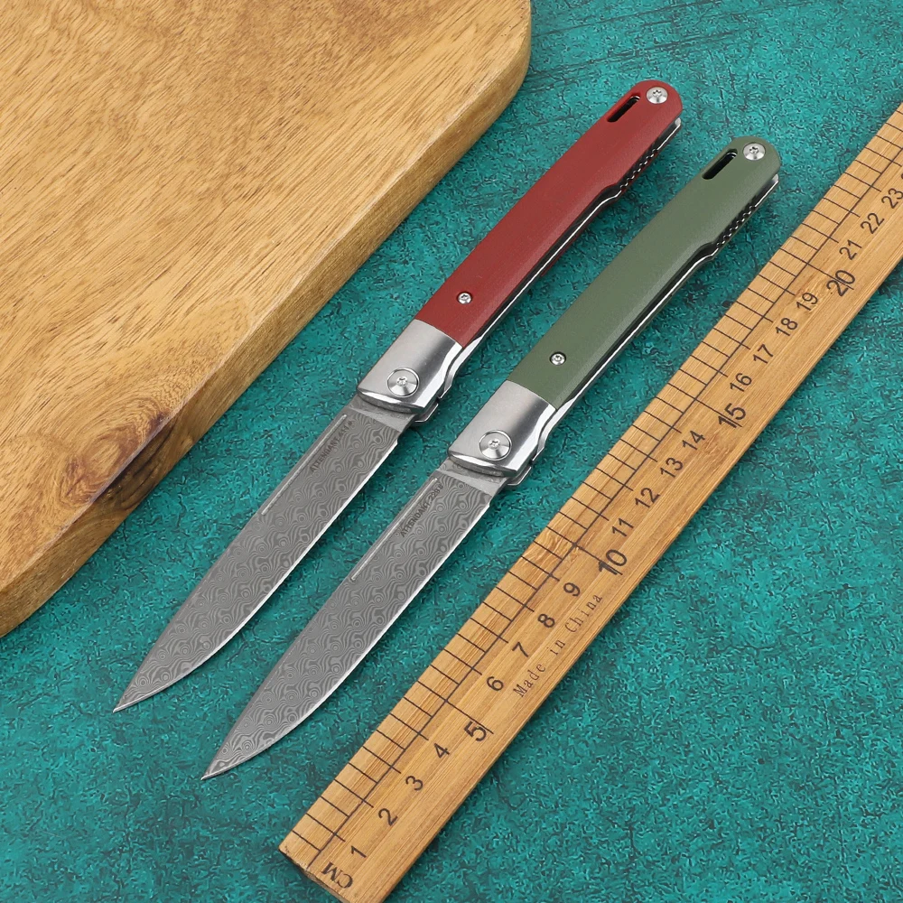 Fat Dragon Design Damascus folding knife, G10 handle, outdoor hiking, camping, hunting, fruit, EDC tools