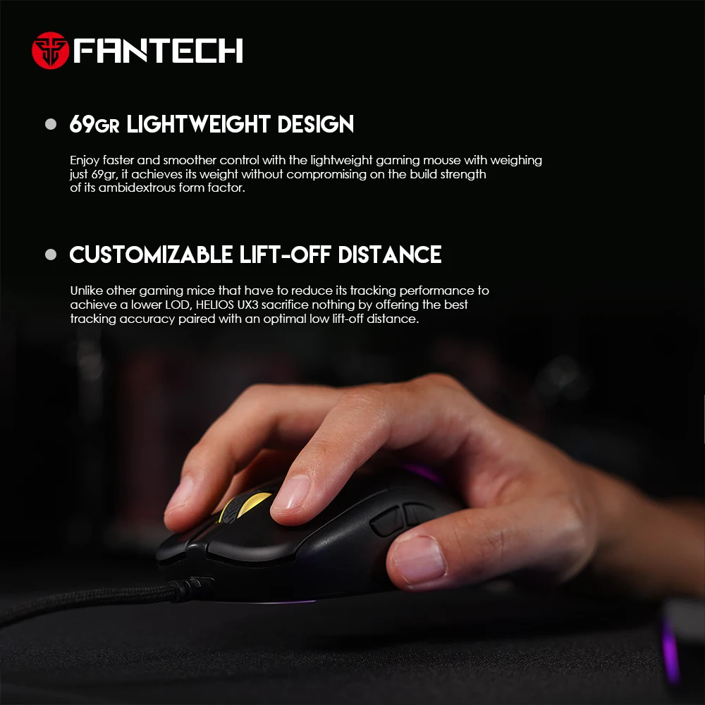 

FANTECH UX3 Gaming Mouse PIXART 3389 16000DPI 69G Light Weight RGB Wired Game Mouse Gamer Ergonomic Mouse Mice For LOL FPS Gmaer
