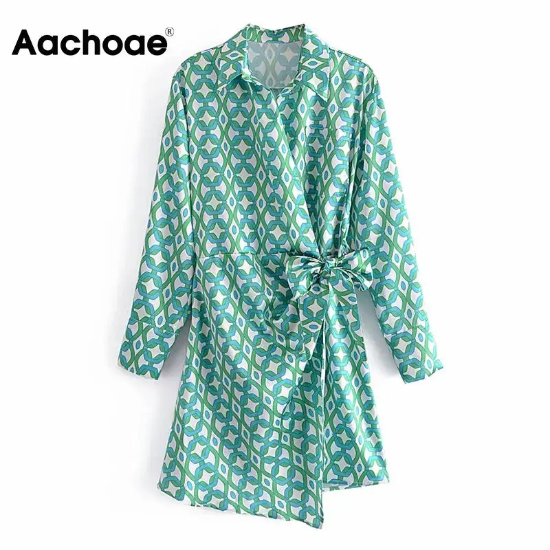 

Мини-платье женское с отложным воротником и длинным рукавом, Осеннее