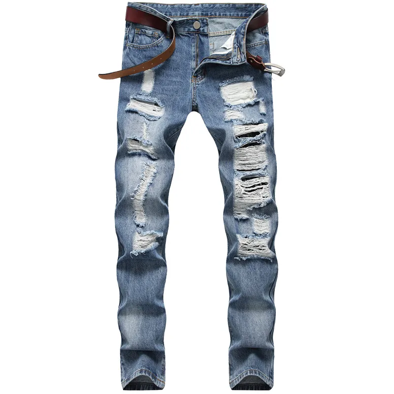 

MORUANCLE Mens Hi Street Destroyed Jeans Pants Washed Ripped Denim Trousers With Holes Distressed Torn Jeans Size 28-40