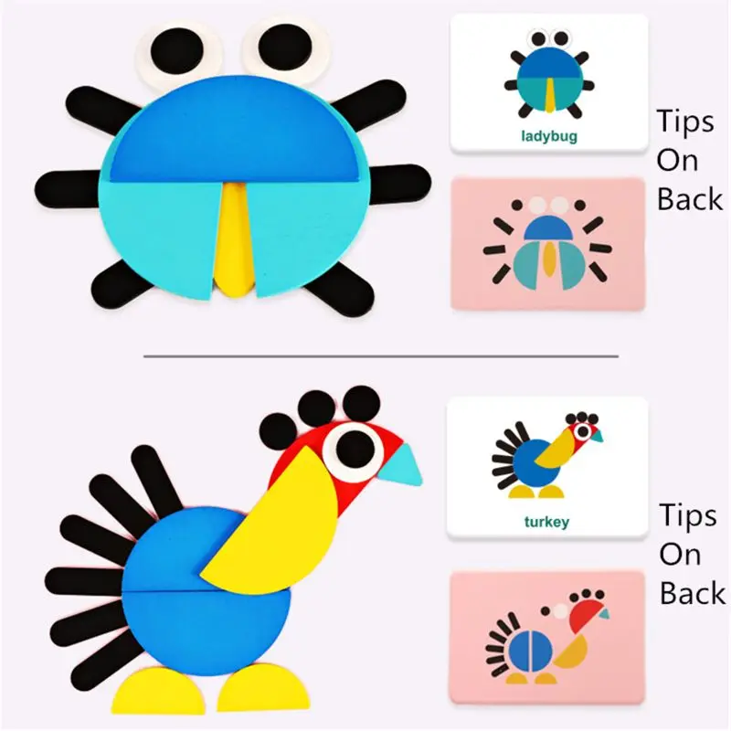 Деревянные узорные блоки-головоломка в форме танграммы набор цветов Сортировка