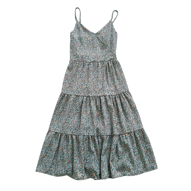 

Платье женское с V-образным вырезом и цветочным принтом, тонкий маленький сарафан на бретельках с завышенной талией, без рукавов, в стиле рет...