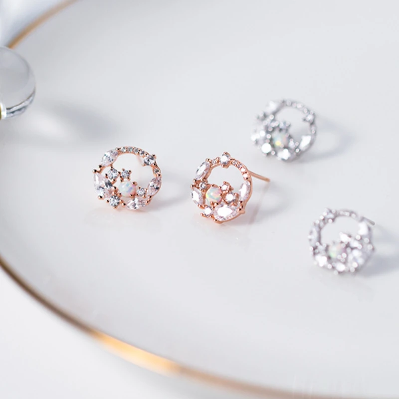 

Korean Fashion opal wreath circular earrings 925 Silver jewelry petal earrings for women Wedding Engagement Accessories