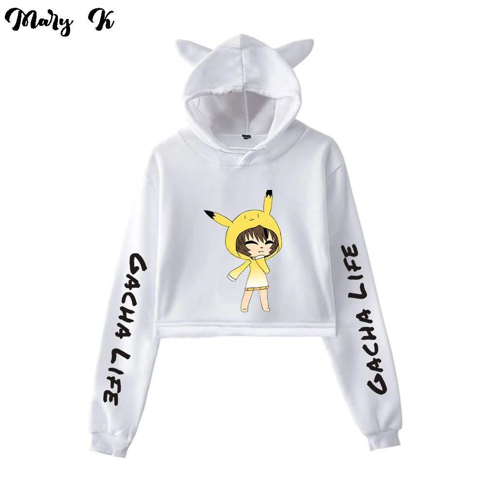 2020 Print Gacha Life Crop Hoodie Sweatshirts Women Cat Pullover Girl Kawaii Harajuku Tracksuit Autumn Winter Clothes