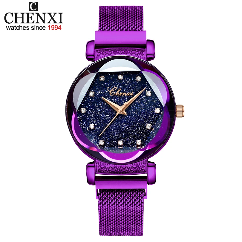 

2021 Luxury Magnet Buckle Purple Starry sky Clock relogio feminino Watch Women Elegant Fashion Wristwatches Lady Quartz Watches