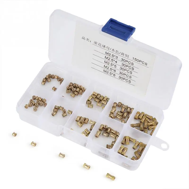 150 шт M2.5 латунный цилиндр с накаткой круглый литой в вставку врезанные гайки |
