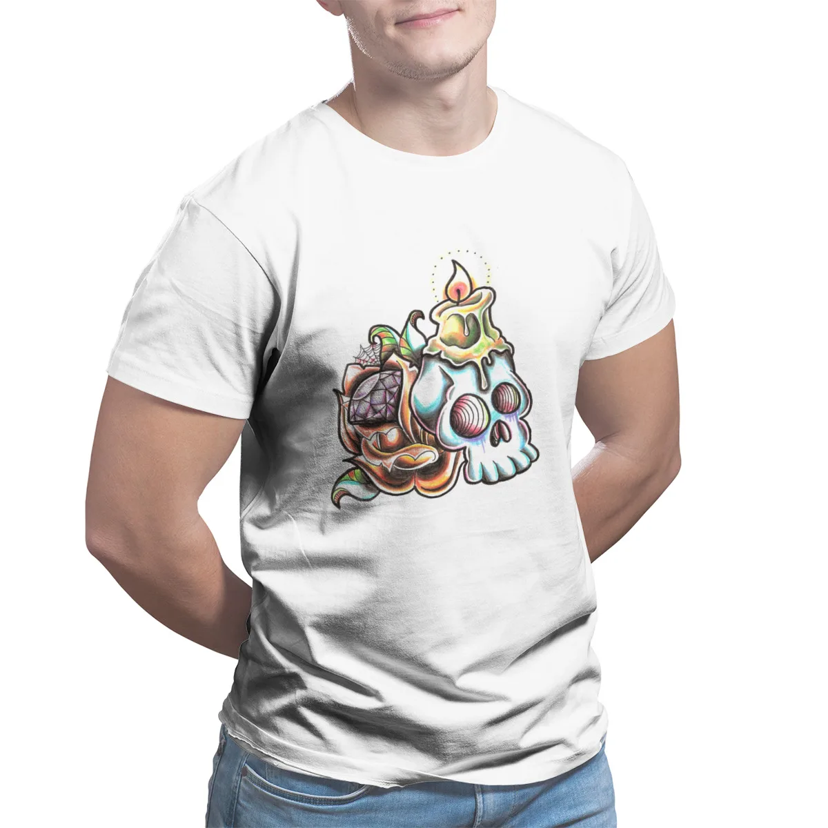

skull color T-Shirt Custom Black Kawaii Cosplay Round Collar Plus Size Clothing 24113