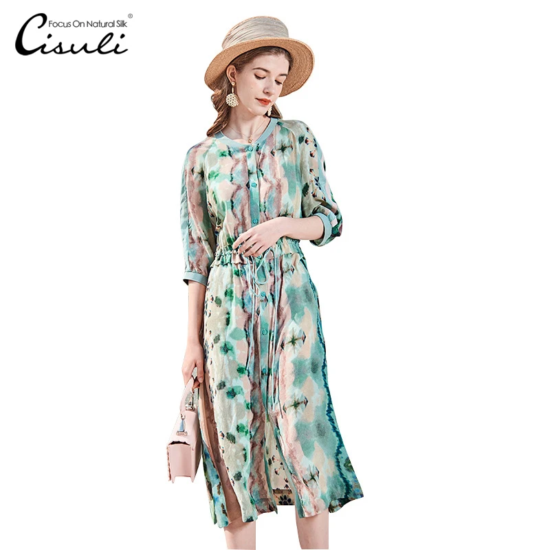 

CASUAL silk ladies dress holiday dress