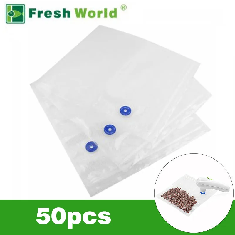 Вакуумные пакеты Fresh World на молнии для хранения продуктов, вакуумная упаковка, 50 шт., электрическая дорожная портативная мини автоматическая вакуумная сумка-насос