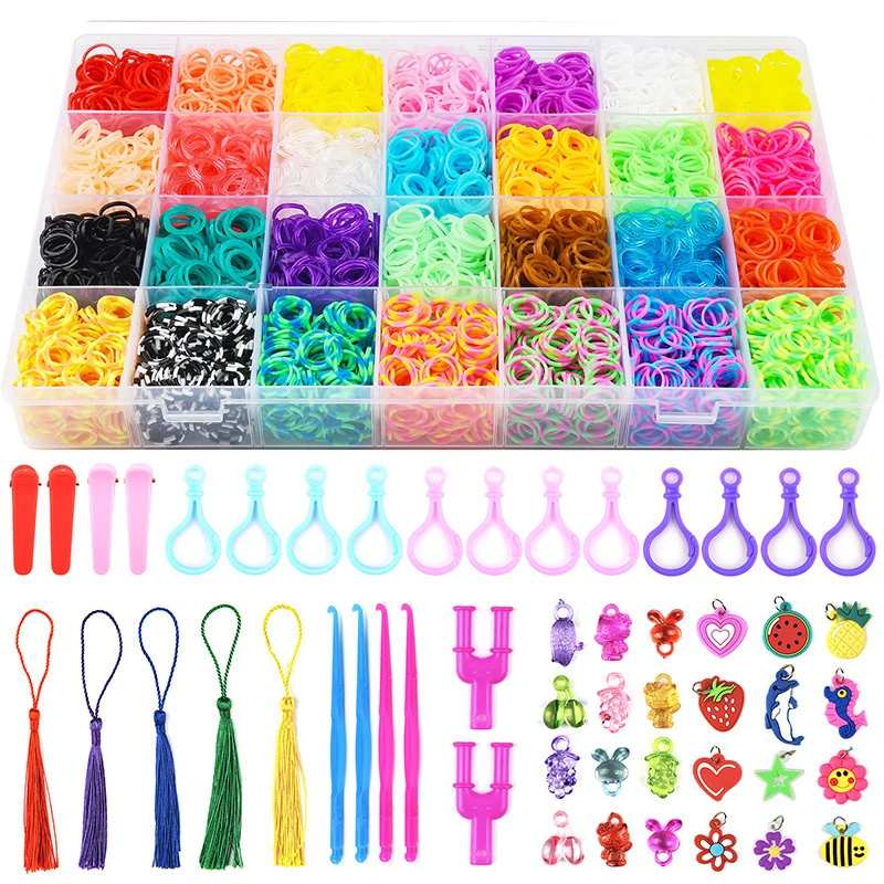 Juego de bandas de goma de telar para ni&ntilde;a, Set de cuentas de juguete, m&aacute;quina de tejer a mano, brazalete de Color de tejido arco&iacute;ris hecho a mano, 10000 Uds.-0