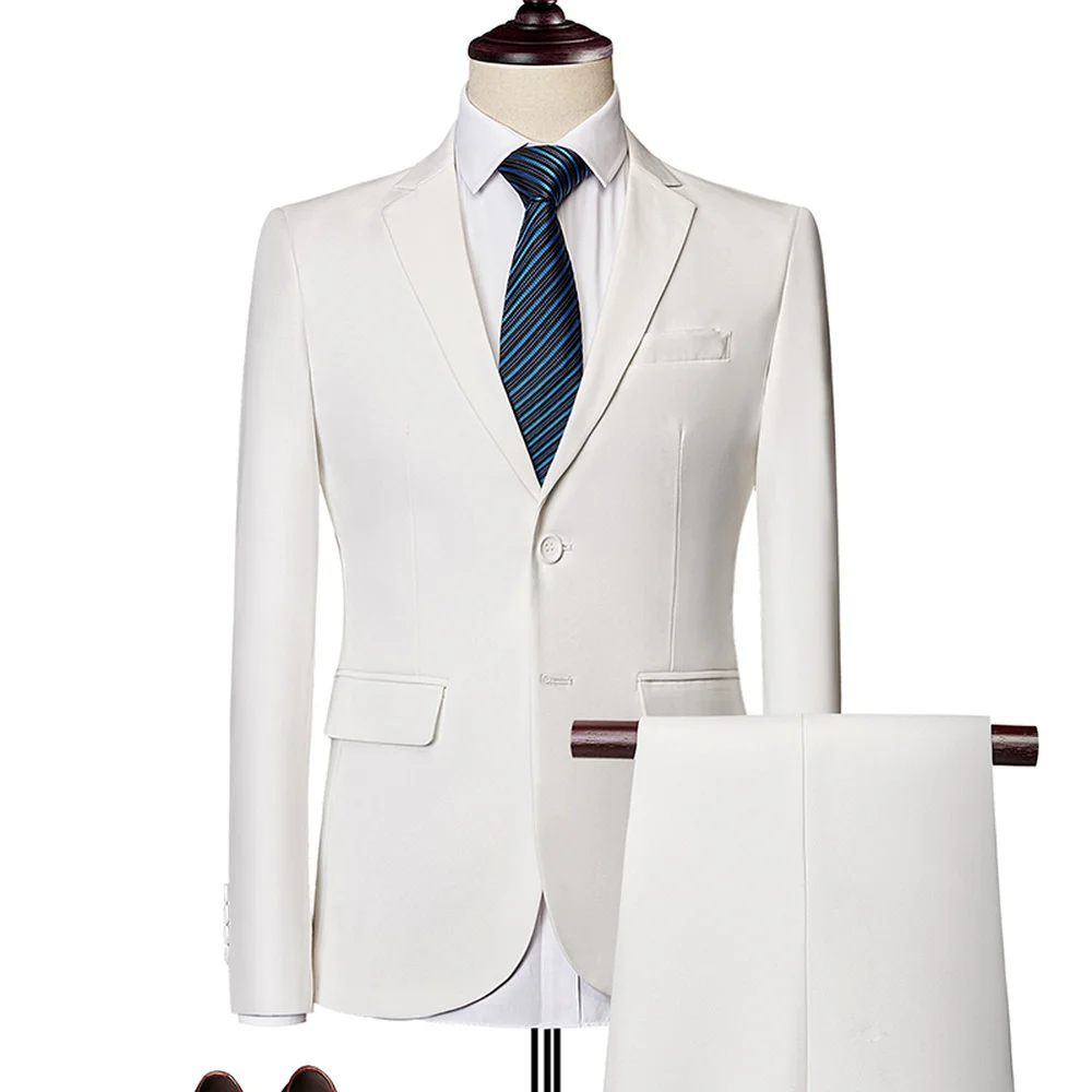 

Blazers Pants Sets 2021 New Fashion Groom Wedding Dress Suits Men's Casual Business 2 Piece Suit Jacket Coat Trousers