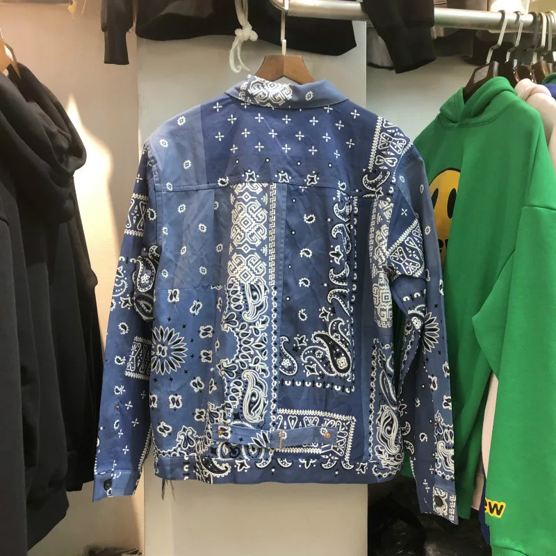 

Kapital Man Cashew Flower Printing Denim Jacket Men Women High Quality Stitching Pattern Button Coat Kapital Man Windbreaker