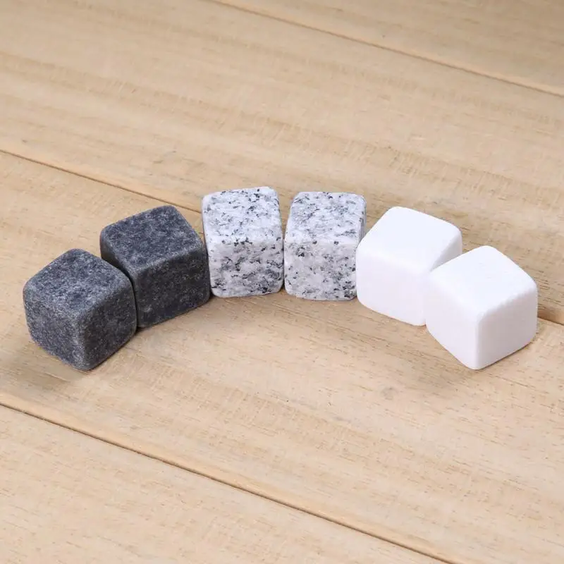 

6Pcs/lot Whiskey Stones Gift Set Reusable Ice Cubes Granite Chilling Stones Whisky Rocks Bar Wine Cooler Party Wedding Gifts