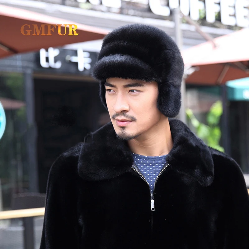 

Real Whole Men Mink Fur Hat Russian-Style Winter Men Warm Fur Hat Luxury Super Warm Ear Flaps Bomber Fur Genuine Mink Cap