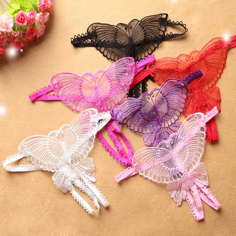 

New Ladies Sexy Thong Solid Color Simple Butterfly Decoration Hollow Lace Linen Comfortable Multiple Sleepwear Nightwear Panties