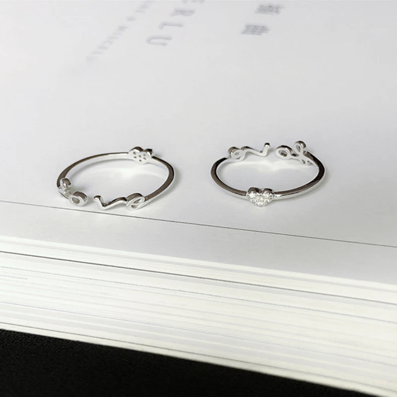 Серебряное кольцо для пальцев в форме сердца регулируемое с сердечком AAA Zircon