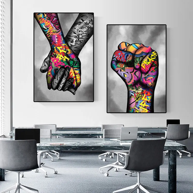 

Street Graffiti Art Canvas Painting Lover Hands Art Wall Posters and Prints Inspiration Artwork Picture for Living Room Decor