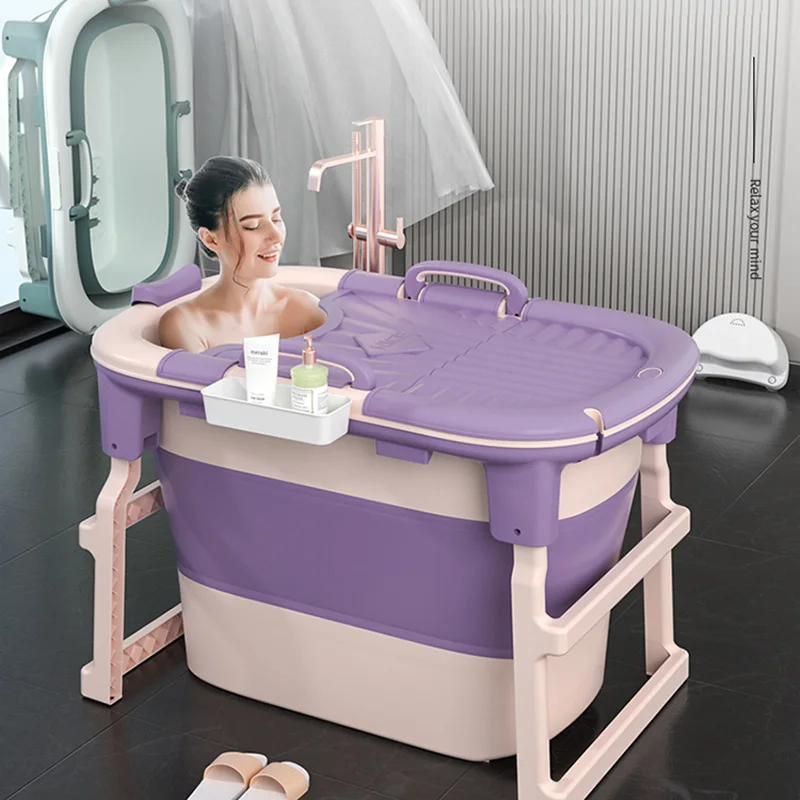 

1.3m Luxury Large Foldable Bath for Adult Child Sweat Steam Portable Bathtubs Barrel with Lid Handle Drain Hose Thicken for Home