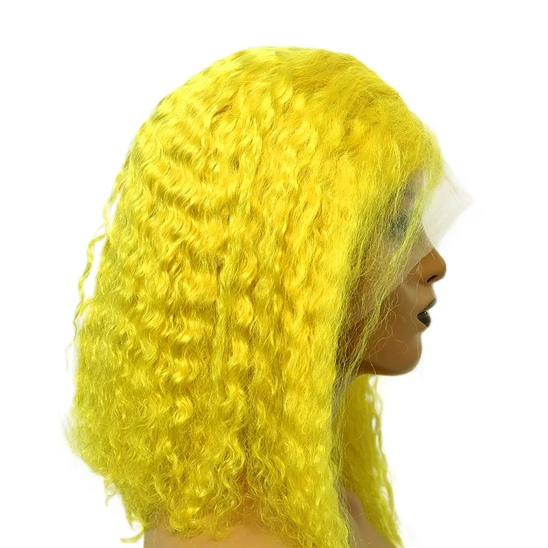 13x4 Yellow Wig Блондинка Цветной 13x6 вьющиеся Синтетические волосы на кружеве парик 613 полный темно-синего цвета с короткими боб парики из натуральных волос бразильский парик 150% волосы Remy - Цвет: 13x4 Yellow Wig