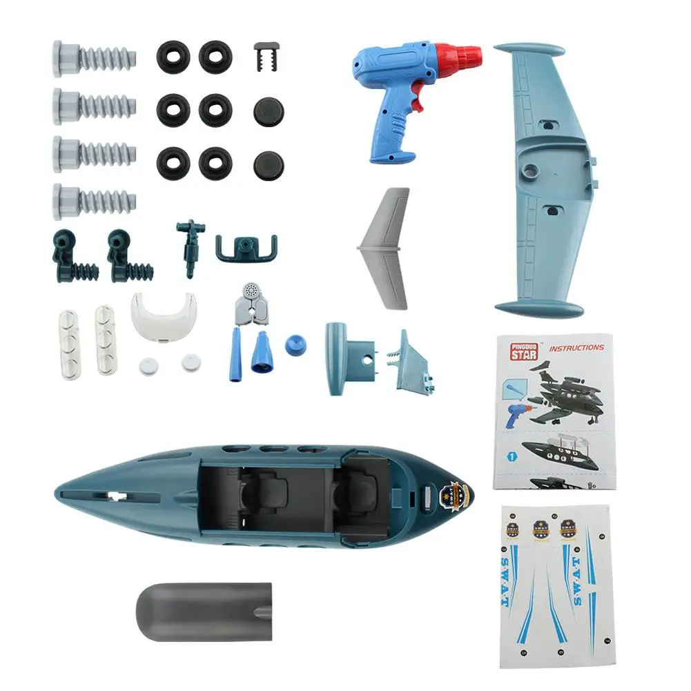 

RCtown DIY Aircraft Model Shape Puzzle Toys with Drill Tool Lights Sounds Buliding Blocks Assembly Kit Toy for Kids Boys Girls