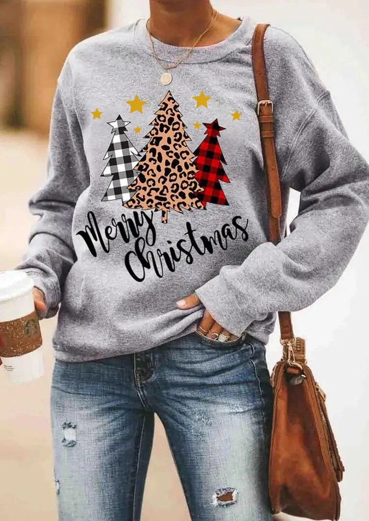 

Merry Christmas letter printed round neck long sleeve sweater