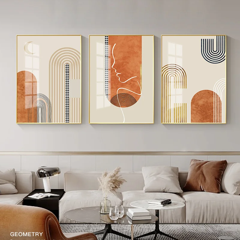 

Nordic Abstract Geometric Lines Figures Rainbow Moon Orange Posters Canvas Pictures Wall Paintings Living Room Decorations