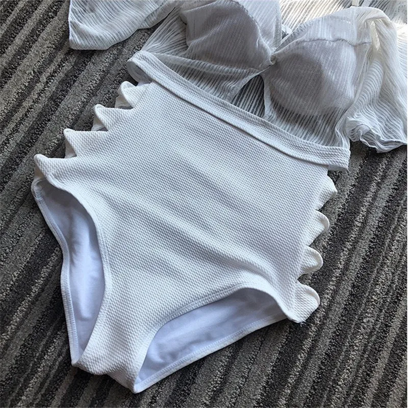 Сексуальное бикини с высокой талией 2020 прозрачный слитный купальник глубоким V образным вырезом женский